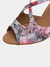 abordables Chaussures de danses latines-chaussures de danse latine à imprimé floral pour femmes - talons à bout ouvert avec design à lanières pour les spectacles de salon, de salsa et de tango