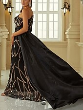levne černý-A-Line společenské šaty Elegantní šaty Formální Kaple vlečka Dlouhý rukáv Jedno rameno Nylon s třpytkami