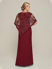 preiswerte Bodenlänge-Meerjungfrau / Trompete Mutter der Braut Kleid elegant funkeln&amp;amp;Glanz Juwel Hals Sweep / Pinsel Schleppe Chiffon Pailletten lange Ärmel mit Pailletten 2025