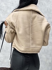 billiga Jackor i konstläder-Dam Imitationsläderjacka Fleece-jacka Teddyrock Håller värmen Andningsfunktion Dragkedja Ficka Fleecefodrad Ledigt Slät Semester Gata Dagliga kläder Utekväll Dragkedja Kort Nedvikt Normal Långärmad