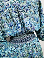 abordables Robes Bohémiennes-Femme Robe Maxi Robe casual Robe Évasée Robe Trapèze robe boheme Décontractées du quotidien Standard Floral Cachemire Demi Manches Col V Bleu Marron Eté Printemps Automne