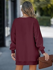 abordables Sweats à capuche-pull femme décontracté uni décontracté col rond manches longues noir rose vin vert kaki automne&amp;amp; hiver