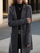 cheap Cardigans &amp; Outerwears-Women&#039;s Sweater Cardigan Sweater Jacket Shirt Collar Knit Pocket Knitted Spring Fall Home Daily Weekend Elegant Daily Casual Long Sleeve Pure Color Black Camel