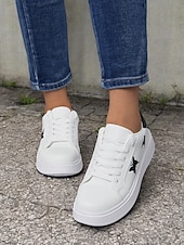 economico Sneakers da donna-sneakers da donna bianche con plateau e ricamo a farfalla | scarpe casual con lacci per tutti i giorni