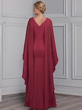 tanie Długość podłogi-sukienka typu tuba/kolumna sukienka dla matki panny młodej elegancka dekolt w łódkę długość do ziemi elastyczny szyfon długi rękaw z koronką kwiatową 2025