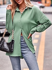 abordables Hauts de Travail pour Femmes-Veste décontractée Femme Extérieur Plein Air Usage quotidien mode Décontractées Surdimensionné Normal Manteau Jaune Vert Eté Printemps Automne Boutonnage Simple Col rabattu Standard S M L XL 2XL
