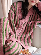 cheap Women&#039;s Sleep &amp; Lounge-Women&#039;s Pajamas 2 Pieces Graphic Warm Fashion Home Sherpa Warm V Neck Long Sleeve Cardigan Pant Fall Winter Home Outfits