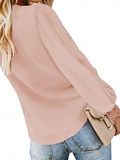 abordables Hauts de Travail pour Femmes-Femme Chemise manche longue Col V Noir Rose Claire Beige Printemps &amp; Automne