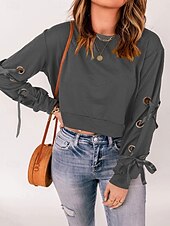 preiswerte Texturierte Kapuzenpullover &amp; Sweatshirts-Damen Pullover warm Mode einfarbig Rundhals Langarm Wein grau Herbst Winter