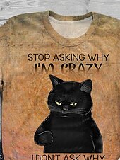 economico Maglietta di Umorismo &amp; Citazioni-Per donna Maglietta Stampato Gatto Lettera Casual Manica Corta Girocollo Top Regolari Quotidiano Cachi Estate