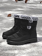 economico Stivali di neve e inverno-stivali da neve invernali impermeabili da donna - design trapuntato bordeaux con fodera in pelliccia sintetica e cinturini regolabili per il freddo all&#039;aperto