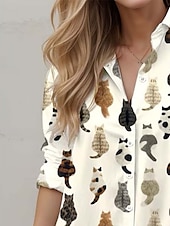 economico Animali Tops-Camicia da Donna Stampa Animale con Maniche Lunghe Beige Primavera Autunno