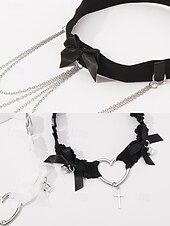 voordelige Damesarmband-Zwarte strik dijbeenketting harnas voor dames – sexy elastische kousenband met zilveren kettingaccenten, ideaal voor lingerie en festivaloutfits