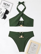 voordelige Bikinisets-Dames Zwemkleding Bikini 2 stuks Brutaal Zwempak Blote rug Hoge taille Slank Vakantie Strand Kleding Effen Kleur Halternek Mouwloos Badpakken