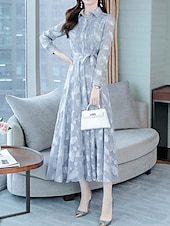 abordables Robe de cocktail-robe noire Femme Robe Maxi Graphic Mode Décontractées Mariage Soirée du quotidien Avec ceinture manche longue Col de Chemise Robe Standard Noir Bleu de minuit Gris Printemps Automne S M L