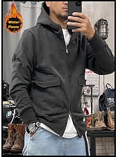 economico felpe con cappuccio da uomo di base-Per uomo Felpa con cappuccio Felpa con cappuccio tattica Nero Blu Cachi Grigio scuro Con cappuccio Liscio Sportivo Sport Abbigliamento di strada non-stampa Originale Essenziale Informale Inverno