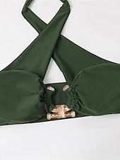 voordelige Bikinisets-Dames Zwemkleding Bikini 2 stuks Brutaal Zwempak Blote rug Hoge taille Slank Vakantie Strand Kleding Effen Kleur Halternek Mouwloos Badpakken