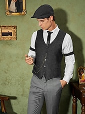 baratos Fantasias masculinas dos anos 1920-Loucos anos 20 Anos 20 Retro Vintage Roupa Colete Conjunto de acessórios Cavalheiro Mafioso Fantasia Homens Fantasia de Carnaval 8 Pças. Natal Dia Das Bruxas Carnaval Mascarilha Coquetel Festa