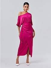 cheap Party Dress-Satin Knotted Wrap Drop Shoulder Maxi Dress