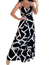 cheap Vacation Dresses-Women&#039;s Geometric Strap Maxi Dress Sleeveless Summer Spring