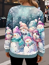 billige hettegensere og gensere-damegenser tilfeldig polyester snømann street dailywear rund hals trykk lange ermer blå høst vinter