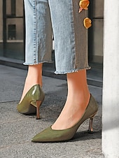 olcso Block Heels-női zöld krokodil dombornyomású műbőr pumpák tűsarkúval és hegyes orrral - elegáns és sokoldalú munkához vagy éjszakázáshoz