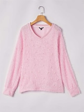 levne Hladké dámské topy-dámská halenka pulovr fuzzy oversized výstřih do V ležérní teplý měkký útulný šik podzim zima pohodlné
