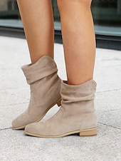 levne Slouch Boots-dámské béžové semišové kotníkové boty – ležérní a pohodlné boty západního stylu na nízkém podpatku
