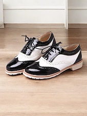 cheap 1930s-Women&#039;s Beige and White Oxford Brogue Shoes - Vintage Lace-Up Low Heel Casual Shoes for Everyday Wear