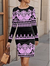 preiswerte Boho Kleid-Damen Minikleid schwarzes kleid Vintage-Kleid Sweatshirt-Kleid Winter Kleid Brautkleider schlicht Ausgefallene Party Strasse Casual Regular Fit Farbblock Langarm Rundhalsausschnitt Rosa Khaki