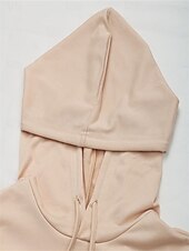 baratos Moletons e Sweatshirts Texturizados-moletom feminino com capuz, moda quente, simples, casual, férias, saída, com capuz, patchwork, solto, manga comprida, bege, primavera, outono, inverno