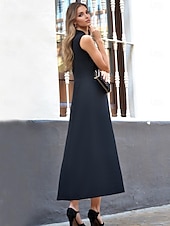abordables Robes de cocktail-Robe de cocktail Fourreau  Colonne Robe en smoking Robe élégante Formelle Longueur au sol Sans manches Col en V Crêpe extensible avec fente Robes