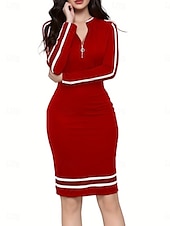 olcso Bodycon Club Dresses-Női Munkaruha Váltó ruha Elegáns Iroda Napi Midi ruha Kollázs Állógallér Hosszú ujj Sima Normál Rubin Sötétkék Tavasz Ősz S M L XL 2XL