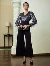 economico Jumpsuits-tuta a gamba larga con frange di paillettes