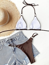 billiga Bikiniset-Dam Badkläder Bikini 2 st Kaxig Baddräkt Öppen rygg Smal Semester Standkläder Ensfärgat Halterneck Ärmlös Baddräkter