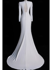 preiswerte Hochzeitskleider-Hochzeitskleider Meerjungfrau  Trompete V-Ausschnitt Langarm Hofzug Taffeta Brautkleider Mit Raffung