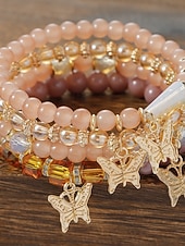 preiswerte Hochzeit ACC-Perlenarmband-Set mit Schmetterlingsanhänger – elegantes Lagendesign aus Gold und Perlen für Damen