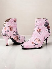abordables Bottines-bottines à imprimé floral vintage pour femmes avec bout pointu et talon aiguille | bottines élégantes à talons hauts pour événements formels et fêtes