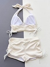 voordelige Bikinisets-Dames Zwemkleding Bikini 2 stuks Jongen been Zwempak Blote rug Slank Vakantie Strand Kleding Effen Kleur Halternek Mouwloos Badpakken