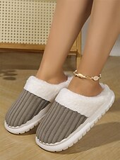 cheap Women&#039;s Slippers &amp; Flip-Flops-Women&#039;s Mustard Yellow Indoor Slippers with Faux Fur Lining, Ribbed Design, and Anti-Slip Sole – Cozy and Warm for Winter