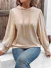 baratos Moletons e Sweatshirts Texturizados-moletom feminino com capuz, moda quente, simples, casual, férias, saída, com capuz, patchwork, solto, manga comprida, bege, primavera, outono, inverno