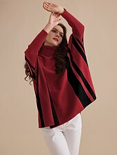 abordables pull pour femme-pull à col roulé en maille côtelée d&#039;acrylique et de polyester