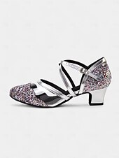 abordables Chaussures de danses latines-chaussures de danse à paillettes noires pour femmes avec brides croisées, semelle en daim souple et talons bas – parfaites pour les événements de salon, latins et de fête
