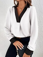 economico Top da Lavoro per Donne-Per donna Camicia Manica lunga A V Bianco Marrone Verde Primavera &amp; Autunno