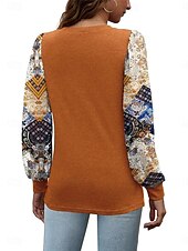economico Top da Lavoro per Donne-Per donna Camicia Blusa Floreale Informale Manica lunga Girocollo Top regolari Giornaliero Collage Stampa Nero Marrone Autunno Inverno
