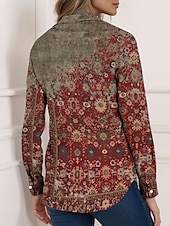 olcso Női Boho Felsők-Női Ing Mértani Szüret Etno Alkalmi Hosszú ujj Állógallér Normál felsők Munka Napi Gombok Nyomtatott Bor Tavasz Ősz Tél