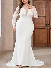 preiswerte Hochzeitskleider-Brautkleider Meerjungfrau/Trompete Illusionsausschnitt Langarm Bodenlange Brautkleider aus Spitze mit Applikationen 2025