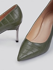 olcso Block Heels-női zöld krokodil dombornyomású műbőr pumpák tűsarkúval és hegyes orrral - elegáns és sokoldalú munkához vagy éjszakázáshoz