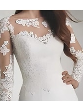 economico abiti da sposa casual-Matrimonio sulla spiaggia Hall Abiti da matrimonio casual Tute Collo illusione Manica lunga Lunghezza a terra Chiffon Abiti da sposa con applicazioni 2025