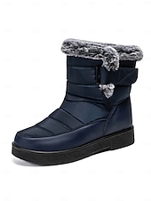 economico Stivali di neve e inverno-stivali da neve invernali impermeabili da donna - design trapuntato bordeaux con fodera in pelliccia sintetica e cinturini regolabili per il freddo all&#039;aperto